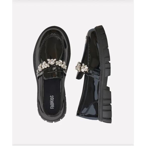 FabKids Black Gemstone Loafers - Size 4 - Picture 1 of 5